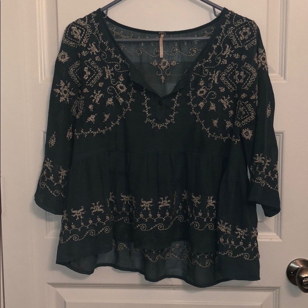 Free People Small teal button blouse
